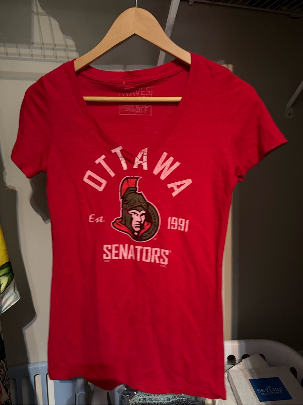 NHL Ottawa Senators Women's Red V-Neck Tee with Team Crest